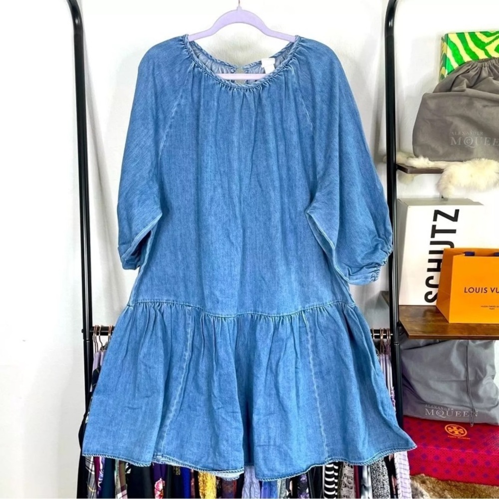 H&M Blue Denim Peasant Prairie Dress